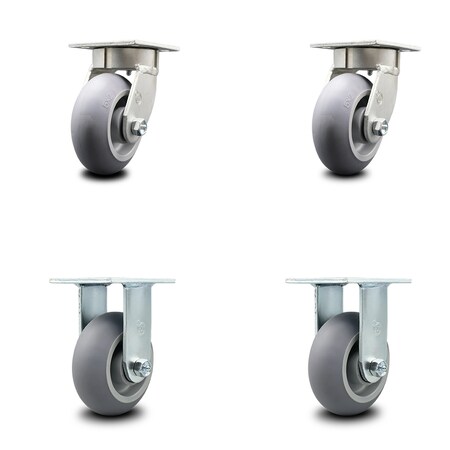 Service Caster 5 Inch Kingpinless Thermoplastic Rubber Wheel Swivel Caster Swivel 2 Rigid, 2PK SCC-KP30S520-TPRRD-2-R-2